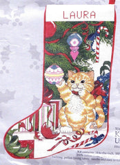 DIY Kitten Under Tree Cat Christmas Counted Cross Stitch Stocking Kit 50429