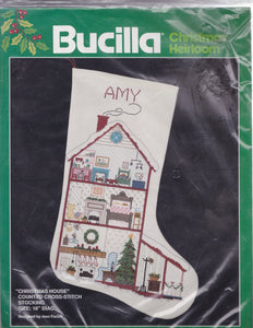 DIY Bucilla Christmas House Holiday Counted Cross Stitch Stocking Kit 82432