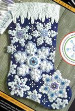 Load image into Gallery viewer, DIY Bucilla Sparkle Snowflakes Winter Snow Christmas Felt Stocking Kit 86709