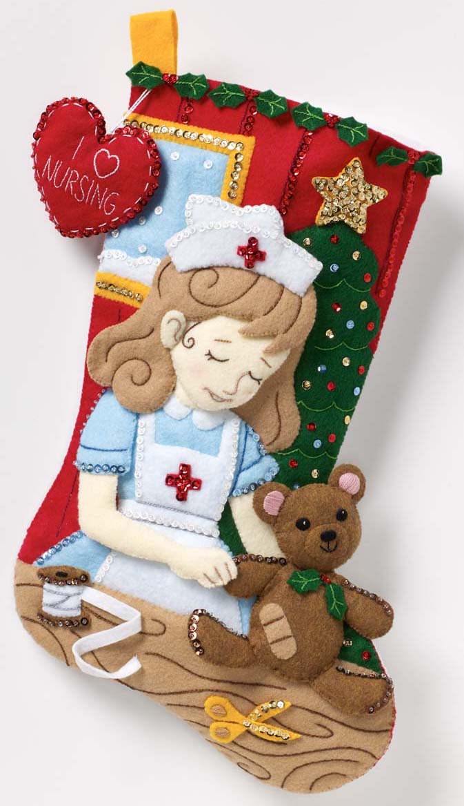 DIY Caring Nurse Teddy Bear Nursing Gift Christmas Felt Stocking Kit 89329E