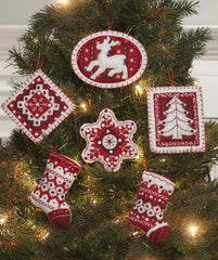 DIY Bucilla Nordic Christmas Snow Tree Stocking Red Felt Ornaments Kit 86964E