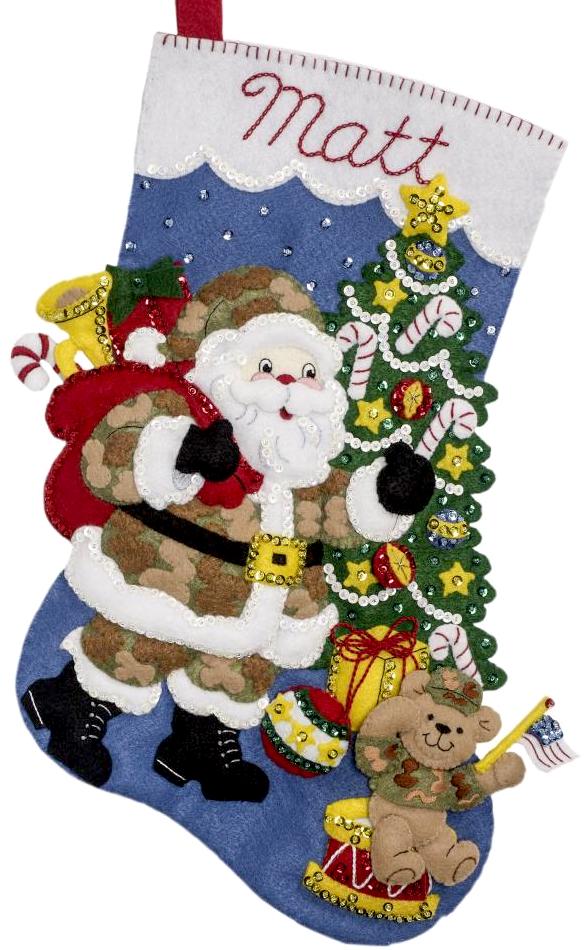 DIY Bucilla Camo Santa Military Soldier Christmas Felt Stocking Kit 86980E