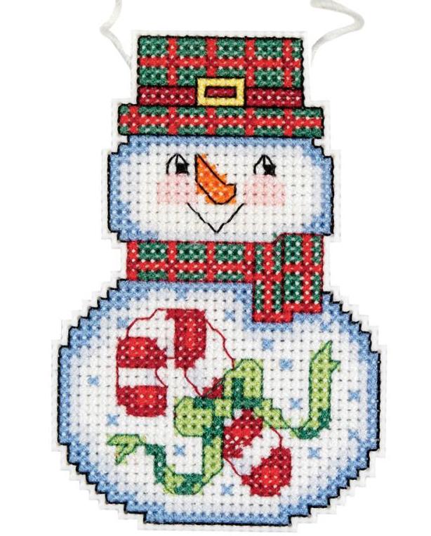 DIY Wizzers Snowman w Candy Cane Christmas Canvas Cross Stitch Ornament Kit