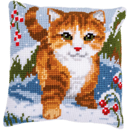 DIY Vervaco Cat in the Snow Winter Chunky Needlepoint Cushion Pillow Top Kit 16