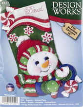 Load image into Gallery viewer, DIY Design Works Candy Cane Snowman Holiday Christmas Felt Stocking Kit 5252
