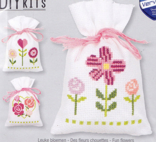 DIY Vervaco Fun Flowers Rose Spring Potpourri Gift Bag Counted Cross Stitch Kit