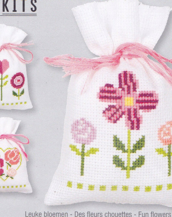 DIY Vervaco Fun Flowers Rose Spring Potpourri Gift Bag Counted Cross Stitch Kit