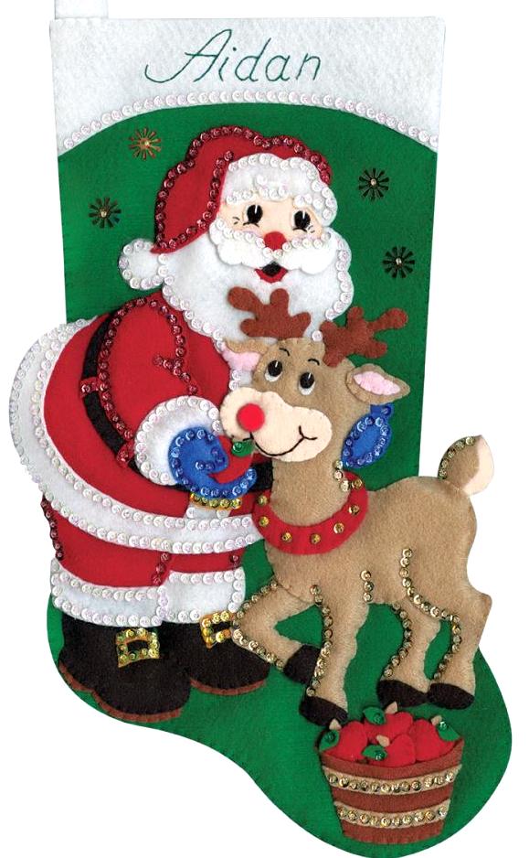 DIY Design Works Santa with Deer Apples Christmas Holiday Felt Stocking Kit 5238