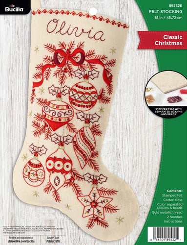 DIY Bucilla Classic Christmas Red White Elegant Felt Stocking Kit