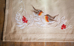 DIY Vervaco Robins in Winter Birds Holiday Stamped Cross Stitch Table Runner Kit