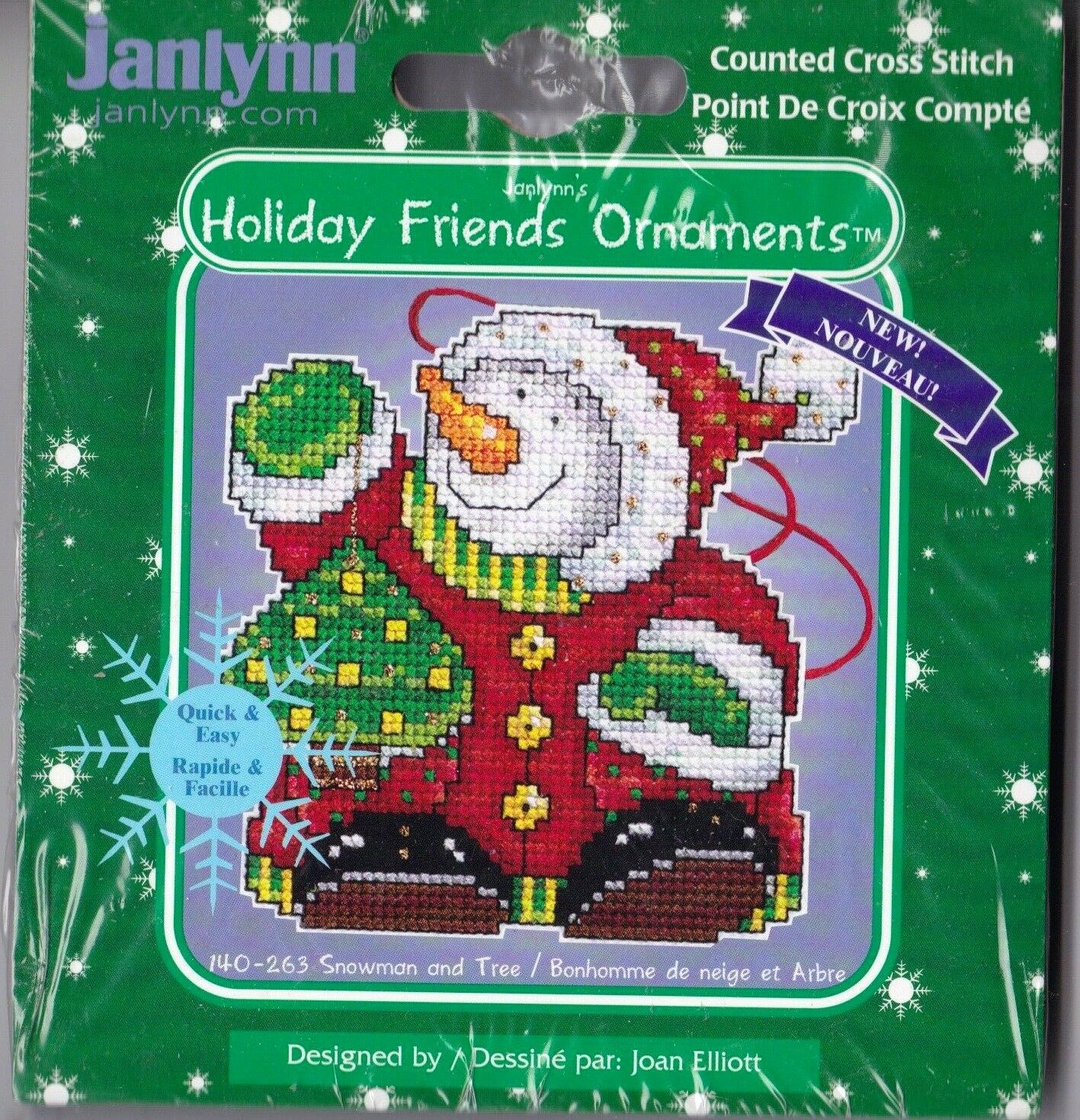 DIY Janlynn Holiday Snowman & Tree Christmas Counted Cross Stitch Ornament Kit