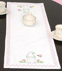 DIY Jack Dempsey Gnomes Spring Flowers Stamped Embroidery Table Runner Scarf Kit