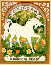 Load image into Gallery viewer, DIY Sunset Unicorns Forest Spring Flowers Horse Needlepoint Wall Hanging Kit