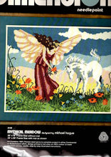 Load image into Gallery viewer, DIY Repackaged Dimensions Mythical Meadow Unicorn Angel Needlepoint Wall Hanging