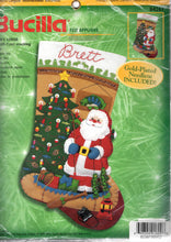 Load image into Gallery viewer, DIY Bucilla Santas Lodge Canoe Fishing Tree Christmas Felt Stocking Kit 84261
