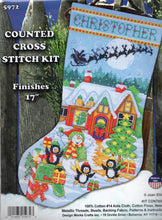 Load image into Gallery viewer, DIY Design Works Penguin Party Christmas Counted Cross Stitch Stocking Kit 5972