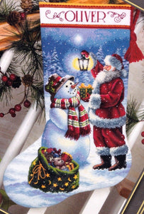 DIY Holiday Glow Santa Snowman Christmas Counted Cross Stitch Stocking Kit 08952