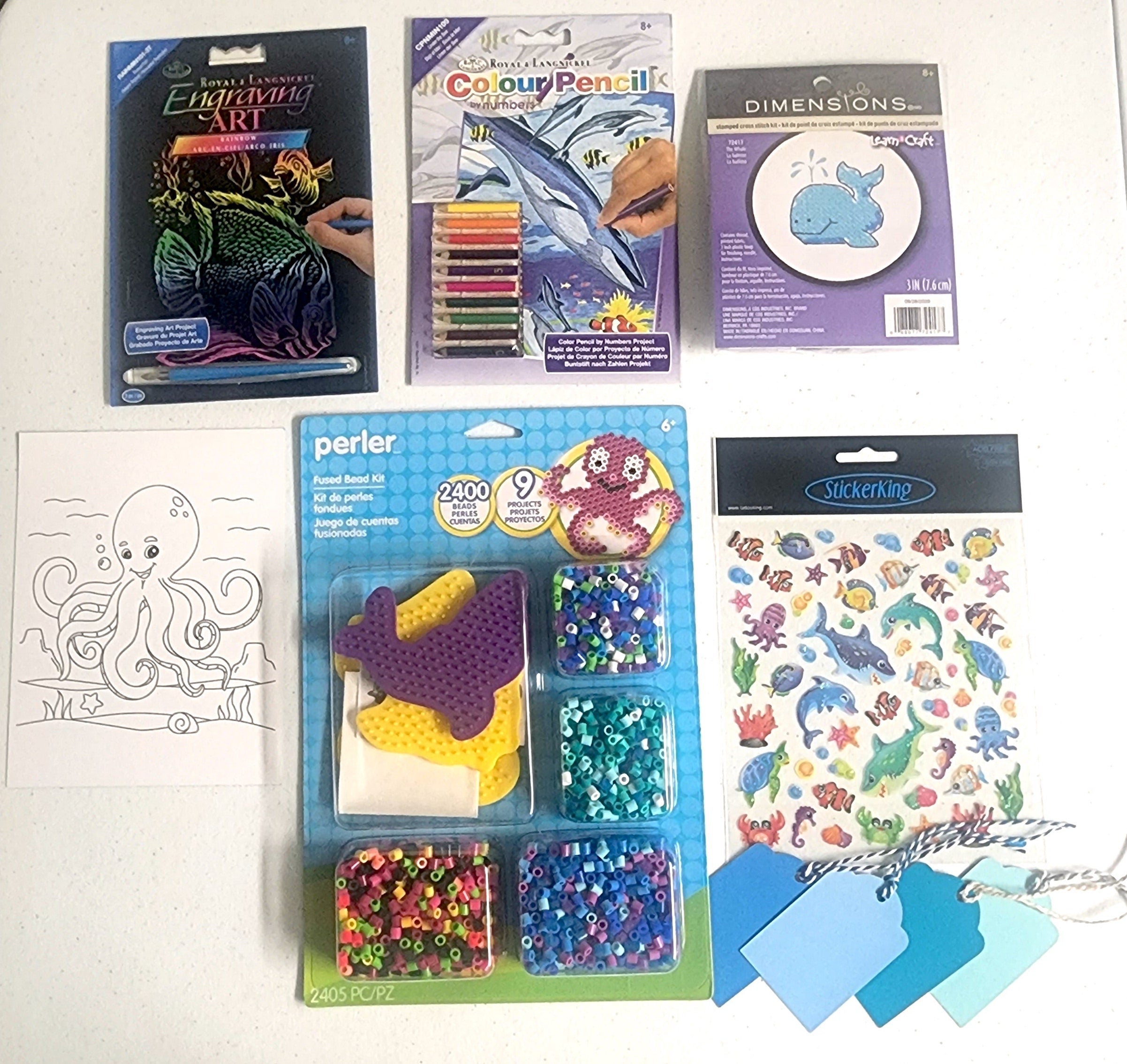 Craft 'n Stitch Ocean Animals Beach Summer Crafts Gift Box for Kids Ages 7-9