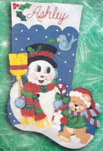 Load image into Gallery viewer, DIY Bucilla Snowman Teddy Bear Christmas Felt Applique&#39; Stocking Kit 84186