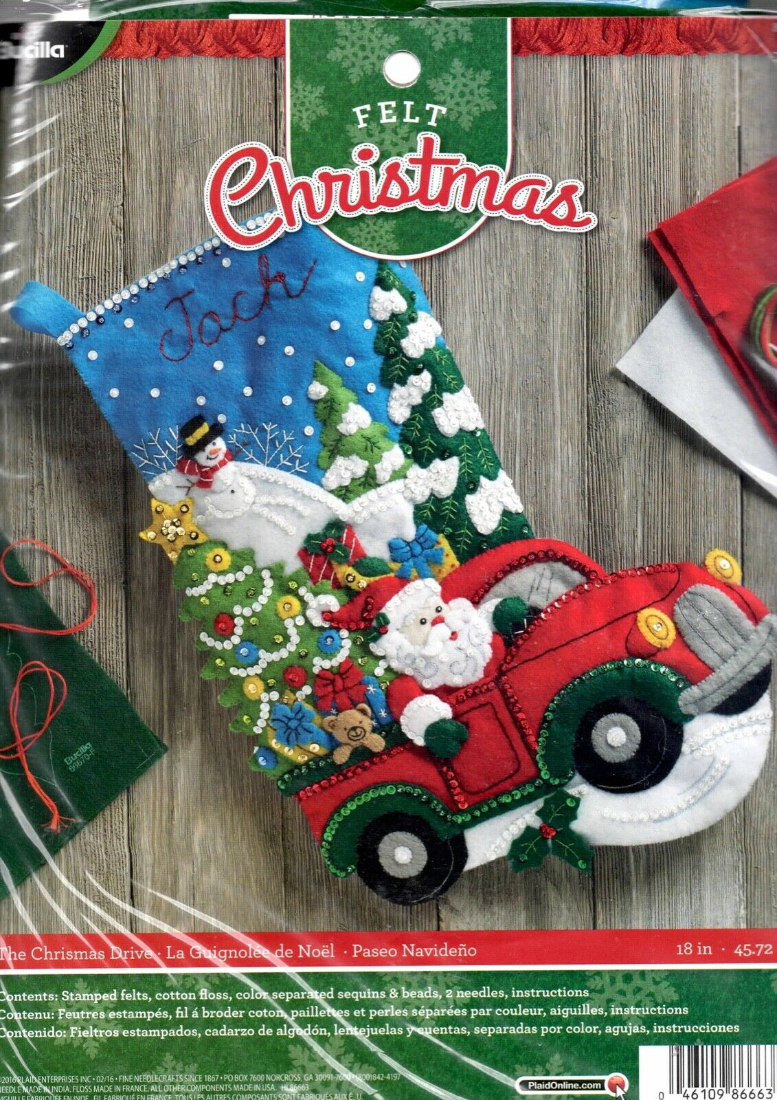 DIY Bucilla Christmas Drive Santa Truck Christmas Felt Stocking Kit