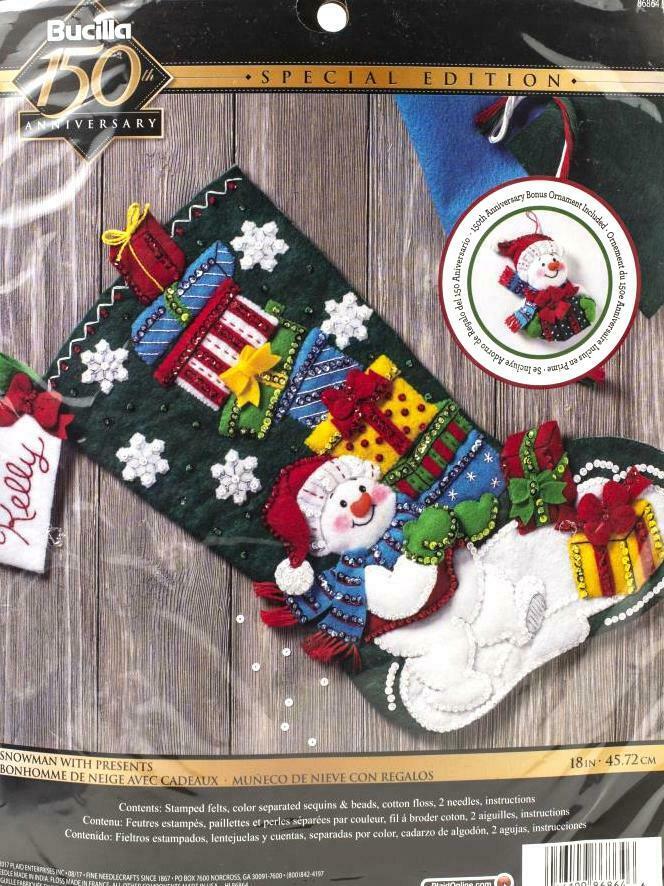 DIY Bucilla Snowman with Presents Gifts Christmas Felt Stocking Kit 86864
