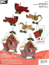 Load image into Gallery viewer, DIY Bucilla Christmas Birds Birdhouse Cardinal Holiday Felt Ornaments Kit 86981E