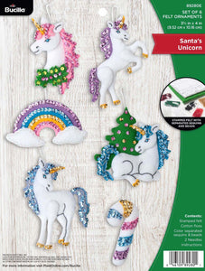 DIY Bucilla Santas Unicorn Rainbow Christmas Holiday Felt Ornament Kit 89280E