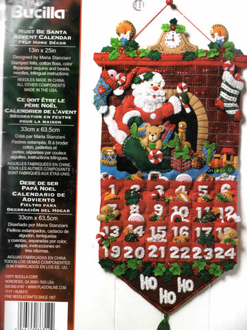 DIY Bucilla Must Be Santa Christmas Eve Fireplace Felt Advent Calendar Kit 86312