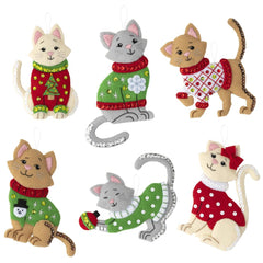 DIY Bucilla Cats in Ugly Sweaters Kittens Christmas Tree Ornament Kit 89381E