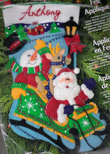 Load image into Gallery viewer, DIY Dimensions Sledding with Santa Snowman Deer Christmas Felt Stocking Kit 8099