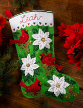 Load image into Gallery viewer, DIY Bucilla Blossoms and Birds Christmas Holiday Felt Stocking Kit 89554E