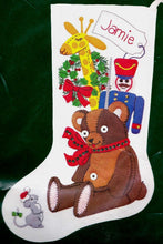 Load image into Gallery viewer, DIY Dimensions 80&#39;s Teddy Bear Soldier Giraffe Felt Embroidery Stocking Kit 9510