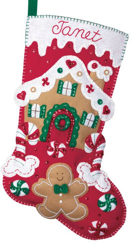 DIY Bucilla Gingerbread House Cookie Candy Christmas Felt Stocking Kit 85102