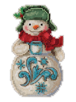 DIY Mill Hill Snowman w/ Cocoa Christmas Bead Cross Stitch Picture Ornament Kit