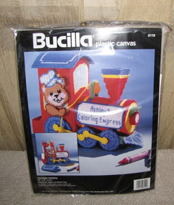 DIY Bucilla Coloring Express Teddy Bear Train Plastic Canvas Craft Kit