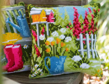 Load image into Gallery viewer, DIY Vervaco In My Garden Flowers Cross Stitch Needlepoint 16&quot; Pillow Top Kit