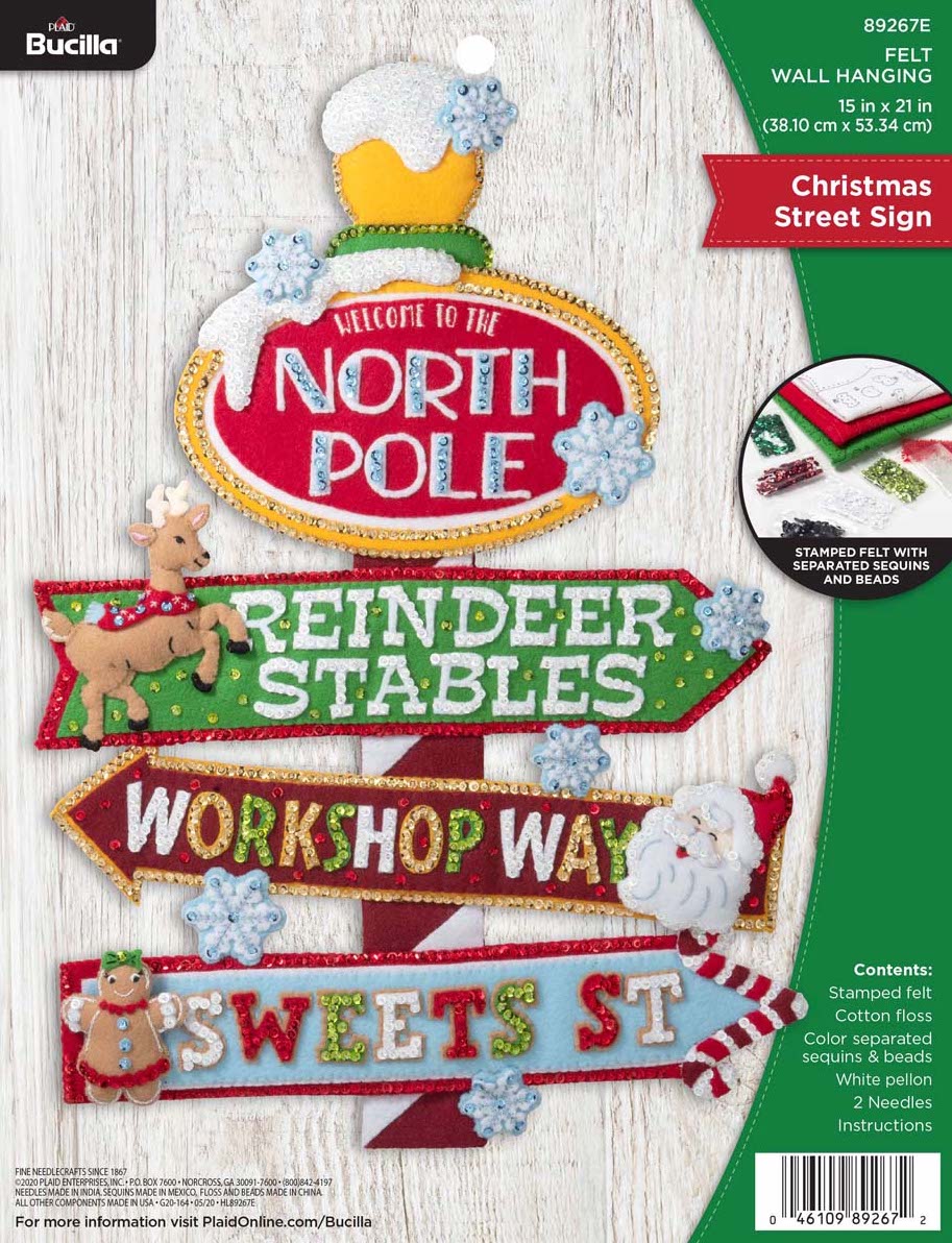 DIY Bucilla Christmas Street Sign North Pole Santa Felt Wall Craft Kit 89267E