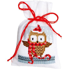 Load image into Gallery viewer, DIY Vervaco Christmas Buddies Santa Owl Deer Gift Bag Counted Cross Stitch Kit