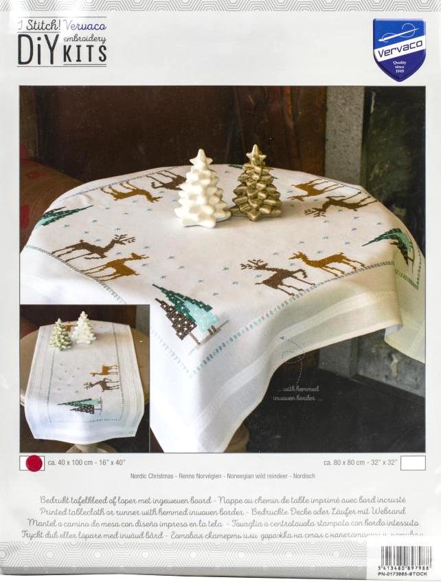 DIY Norwegian Wild Reindeer Christmas Stamped Cross Stitch Table Runner Kit