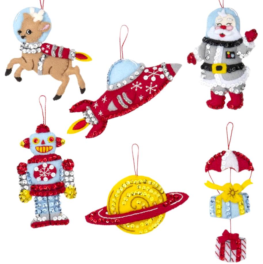 DIY Bucilla Rocket Ship Santa Robot Christmas Felt Ornament Kit