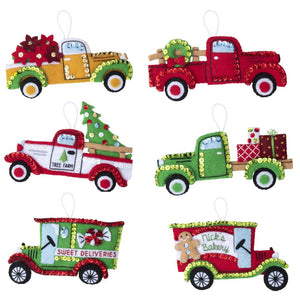 DIY Bucilla Vintage Trucks Delivery Christmas Holiday Felt Ornament Kit 89285E