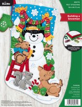 Load image into Gallery viewer, DIY Bucilla Building a Snowman Animals Deer Christmas Felt Stocking Kit 89071E