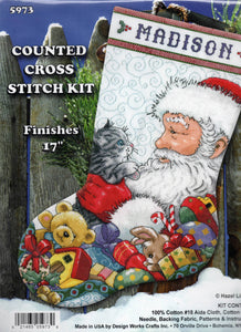 DIY Design Works Santa & Kitten Christmas Counted Cross Stitch Stocking Kit 5973