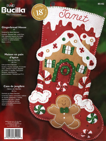 DIY Bucilla Gingerbread House Cookie Candy Christmas Felt Stocking Kit 85102
