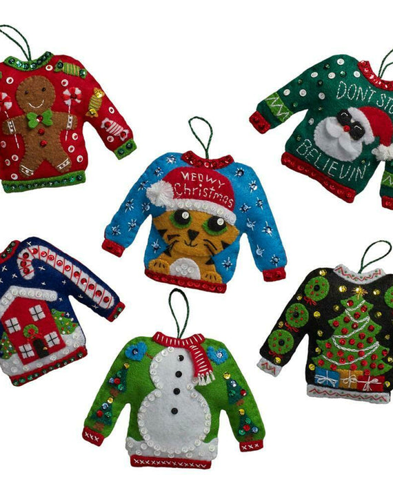 DIY Bucilla Ugly Sweaters Christmas Party Felt Ornament Kit