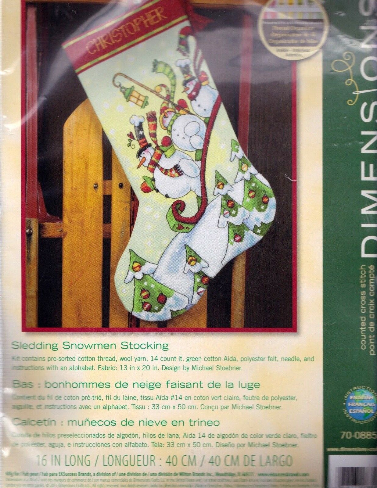 DIY Dimensions Sledding Snowmen Christmas Cross Stitch Stocking Kit ...
