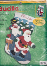 Load image into Gallery viewer, DIY Bucilla Frosty Lake Skating Santa Snowman Christmas Felt Stocking Kit 84250