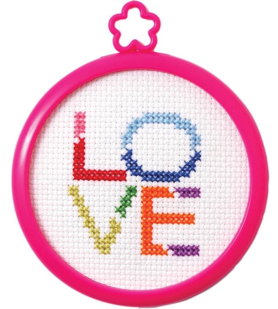 DIY Bucilla Love Colorful Kids Beginner Counted Cross Stitch Kit w/ Frame