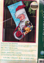 Load image into Gallery viewer, DIY Dimensions Santa and Toys Bear Snow Christmas Needlepoint Stocking Kit 09145