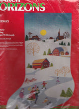 Load image into Gallery viewer, DIY Horizons Happy Holidays Country Village Christmas Crewel Stocking Kit